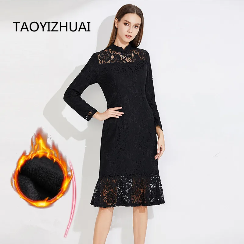 TAOYIZHUAI 2019 New Arrival Winter Casual Thicken Black Dress Full Sleeve Plus Size Warm Floral Women Mermaid Lace Dress 11566R
TAOYIZHUAI 2019 New Arrival Winter Casual Thicken Black Dress Full Sleeve Plus Size Warm Floral Women Mermaid Lace Dress 11566R