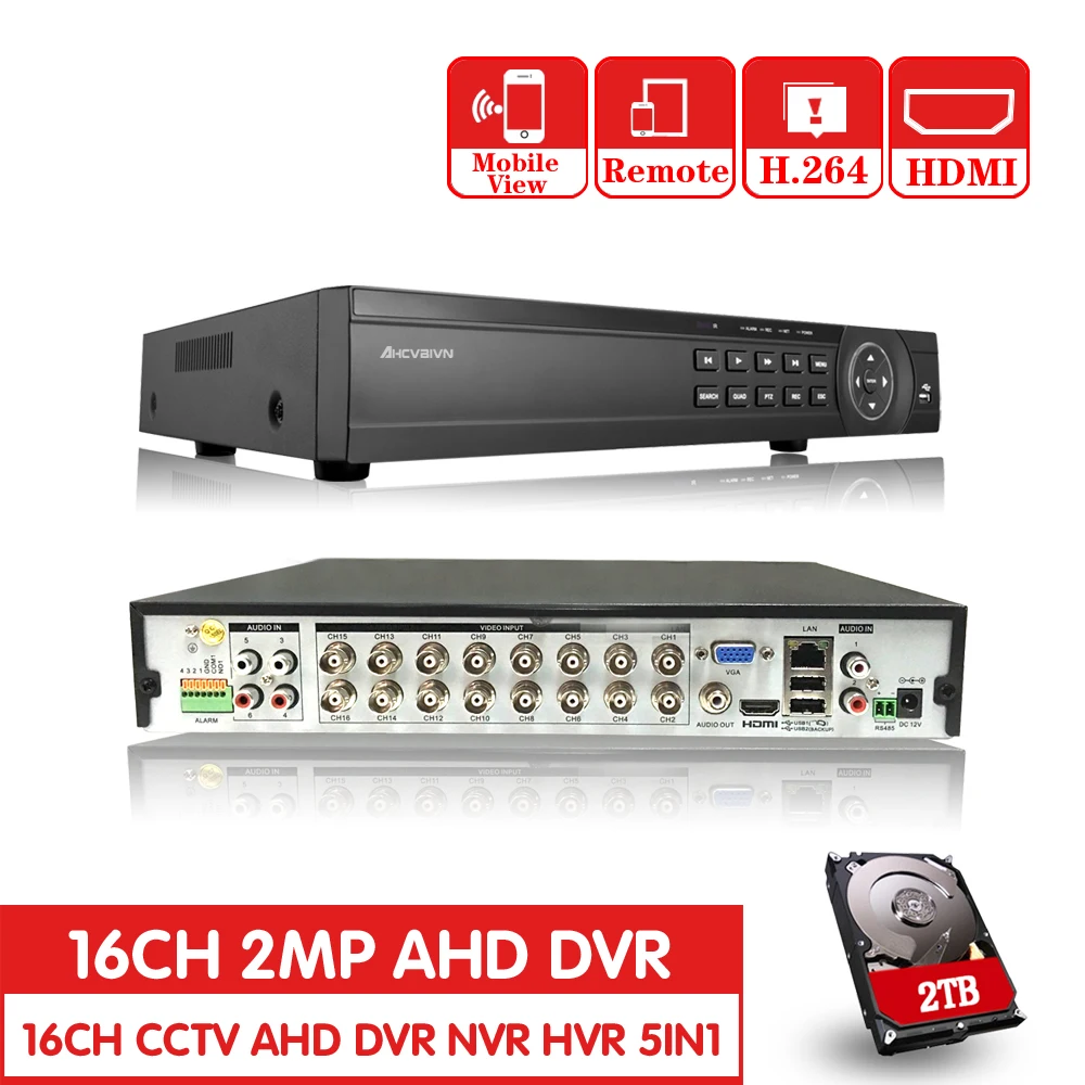 16-канальный AHD DVR 1080P 16CH AHD-H 1920*1080 2.0MP CCTV видео регистратор NVR CVI TVI HVR 5 в 1 система