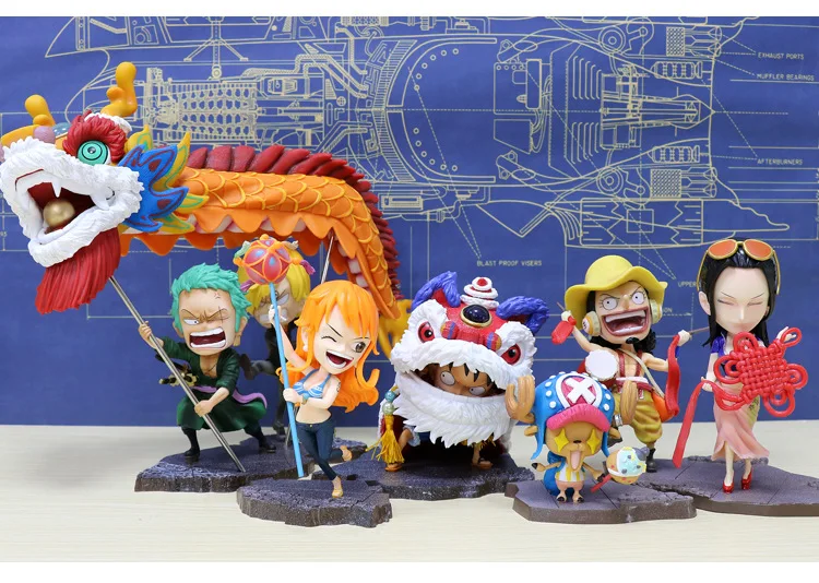 Аниме One Piece Luffy китайский новый год Лев Custome Zoro Sanji Nami Дракон Робин Usopp Чоппер танец