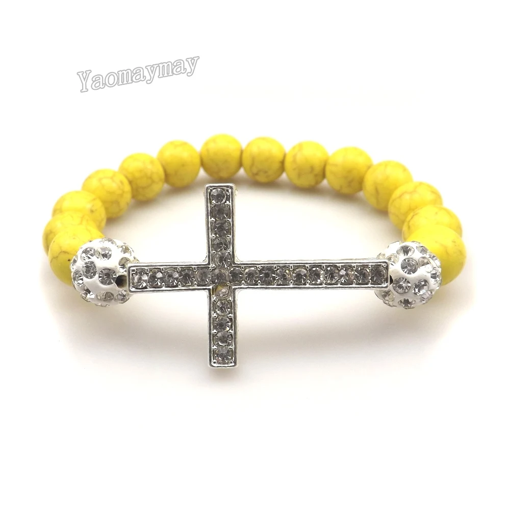 12pcs/lot Silver Color Sideways Cross Yellow Beaded Bracelet With Crystal Ball For Party
12pcs/lot Silver Color Sideways Cross Yellow Beaded Bracelet With Crystal Ball For Party