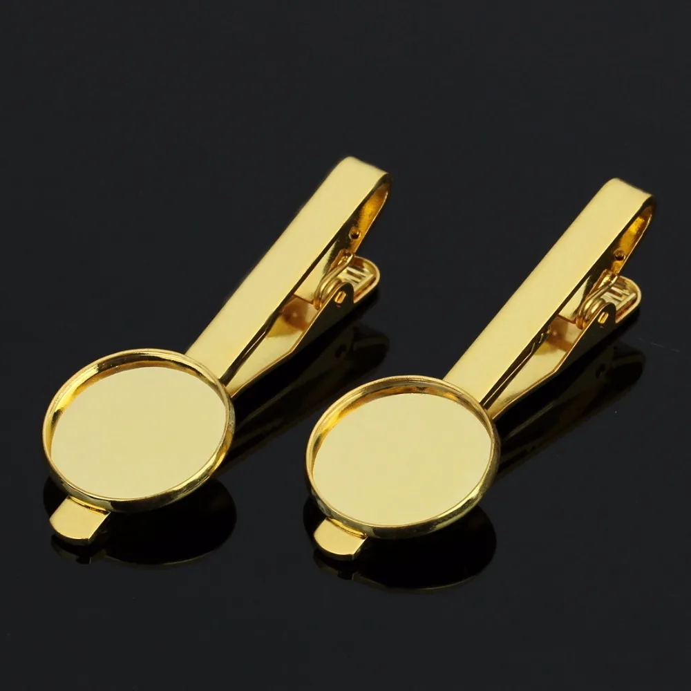 5pcs Gold Color Tie Clip Pin with 16 18 20mm Round Blank Clips Cabochon Base Bar for Men DIY Jewelry Findings | Украшения и