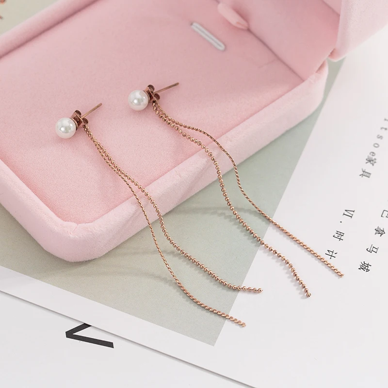 YUN RUO Elegant Pearl Tassel Stud Earring For Woman Rose Gold Color 316L Stainless Steel Jewelry Girl Gift Party Never Fade
YUN RUO Elegant Pearl Tassel Stud Earring For Woman Rose Gold Color 316L Stainless Steel Jewelry Girl Gift Party Never Fade