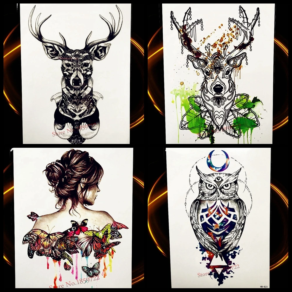 Big Black Green WaterColor Deer Temporarry Tattoo Men Women Body Art Tattoo Sticker Colored Moose Triangle Glitter Diamond Tatoo
Big Black Green WaterColor Deer Temporarry Tattoo Men Women Body Art Tattoo Sticker Colored Moose Triangle Glitter Diamond Tatoo