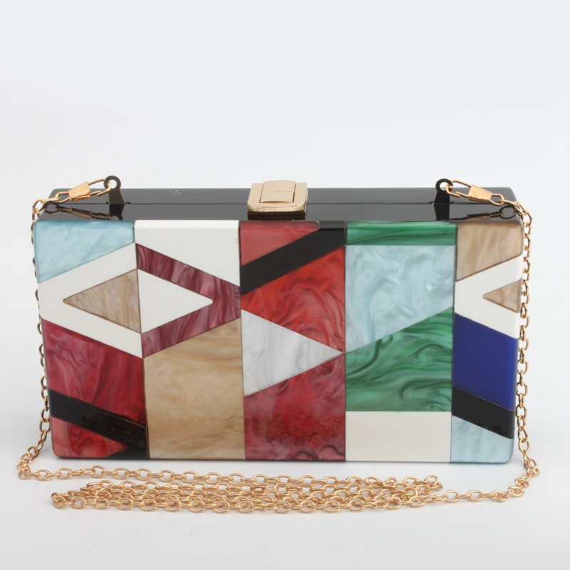 New Designer Patchwork Color Women Acrylic Box Handbag Elegant Evening Bags Ladies Wedding Bag Small Party Clutches Chain Bags 
New Designer Patchwork Color Women Acrylic Box Handbag Elegant Evening Bags Ladies Wedding Bag Small Party Clutches Chain Bags