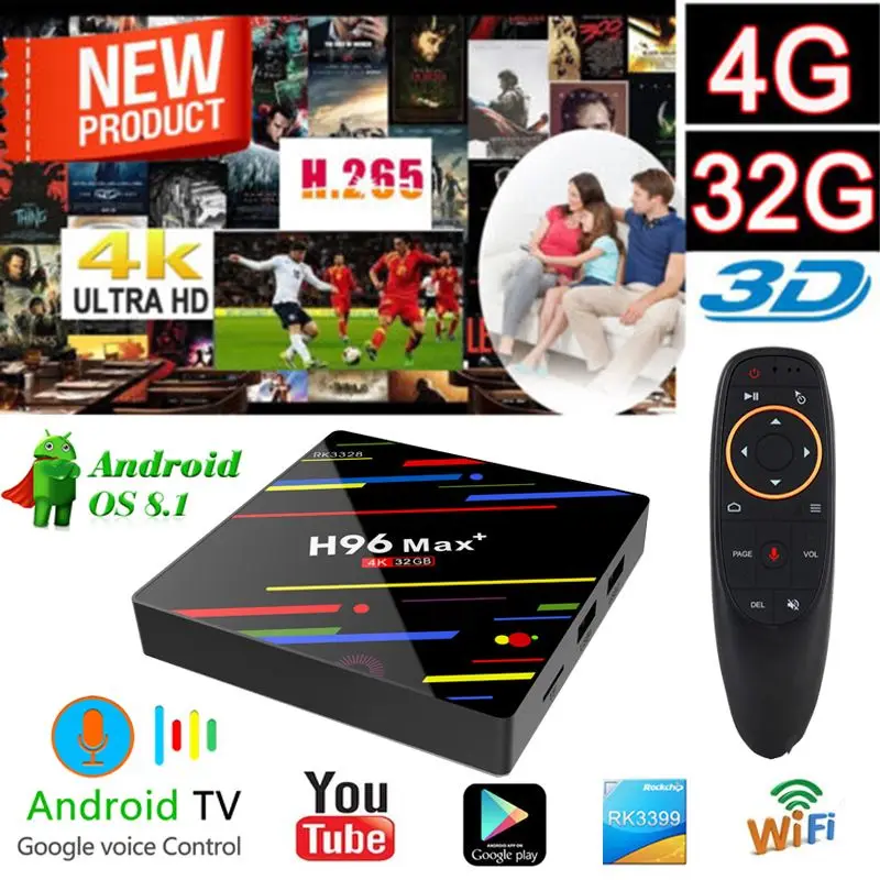 H96 MAX Plus Smart Android 8 1 ТВ коробка RK3328 4 ядра ГБ ОЗУ 32 Гб ПЗУ Wifi медиаплеер H.265 youtube googleplay