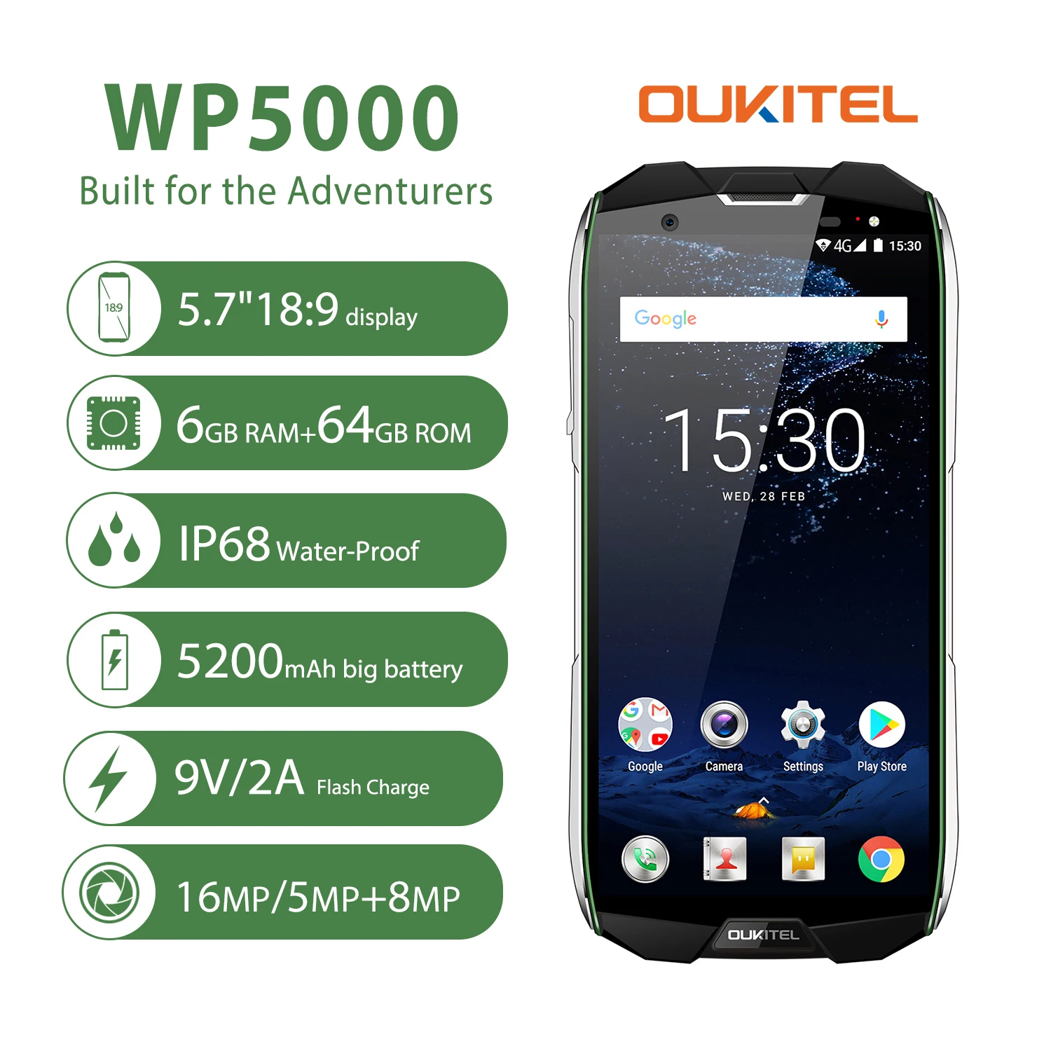 OUKITEL WP5000 4G смартфон IP68 Водонепроницаемый 5 7 'ɺndroid 1 16.0MP Восьмиядерный телефон 6