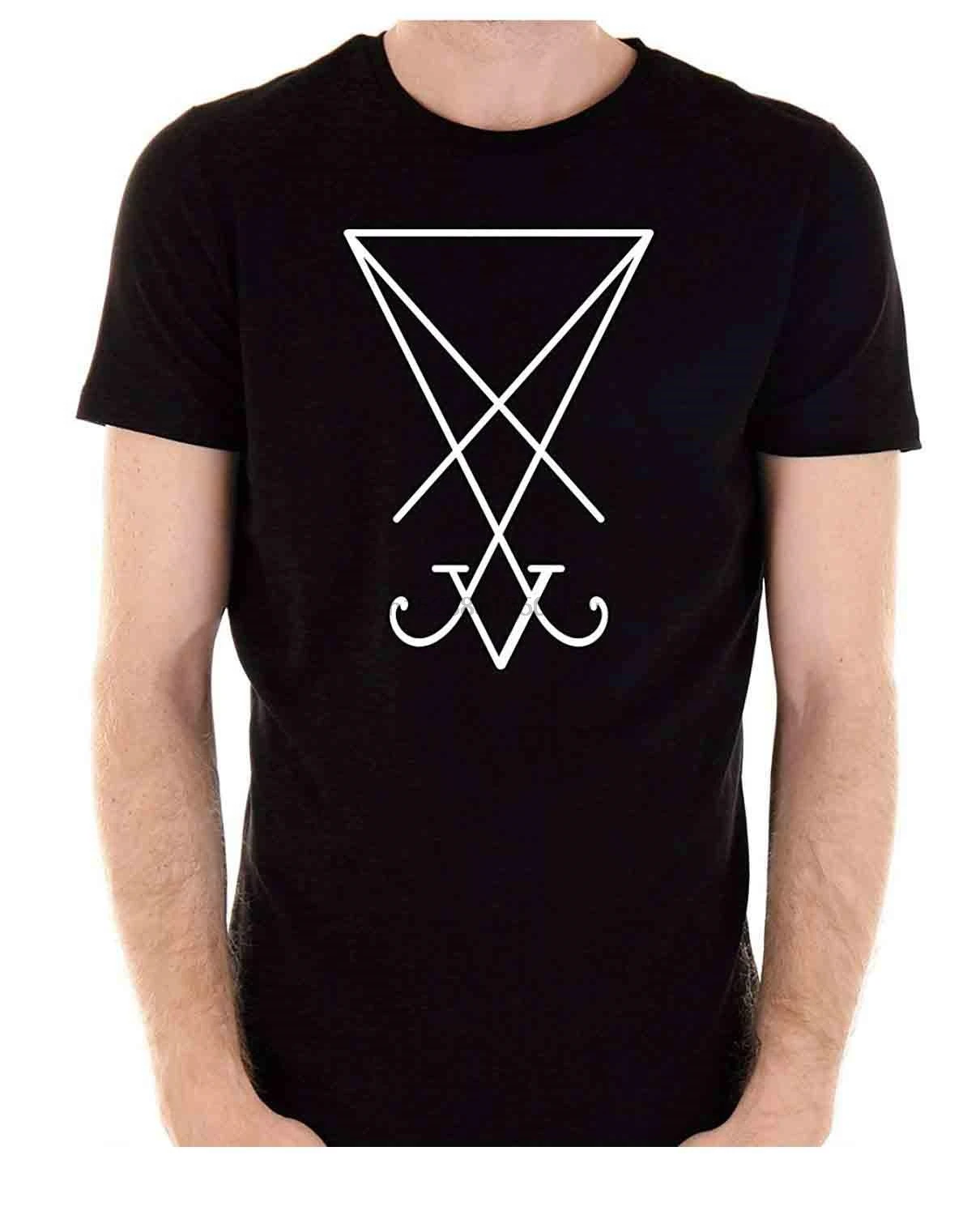 Белый Sigil Of Lucifer символ футболка печать сатаны оккультных костюмы мужские