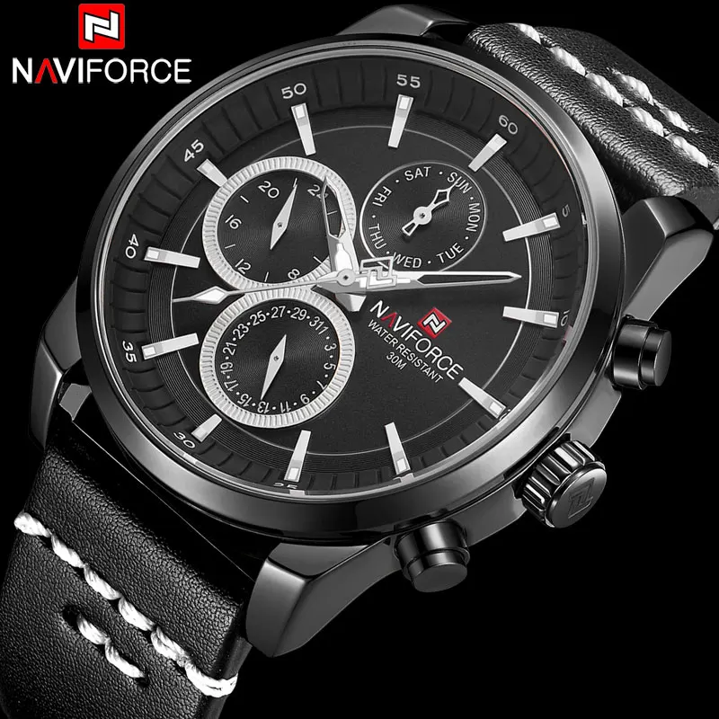 NAVIFORCE Men Watch Leather Quartz Watches Mens Waterproof Sport Watch 24 Hour Date Week Clock Wristwatches Relogio Masculino
NAVIFORCE Men Watch Leather Quartz Watches Mens Waterproof Sport Watch 24 Hour Date Week Clock Wristwatches Relogio Masculino