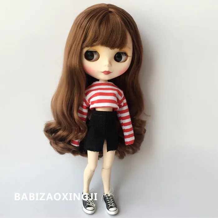 1/6 handmade Fashion doll clothes Stripe shirt + black split denim skirt for 30cm doll blyth licca 1/6 doll clothing accessory
1/6 handmade Fashion doll clothes Stripe shirt + black split denim skirt for 30cm doll blyth licca 1/6 doll clothing accessory