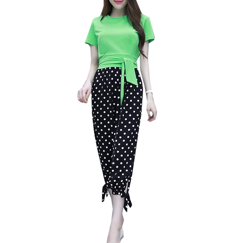 2019 summer new design Korean fashion women short sleeve top blouse & dot print pants two-piece suit casual outfit leisure
2019 summer new design Korean fashion women short sleeve top blouse & dot print pants two-piece suit casual outfit leisure