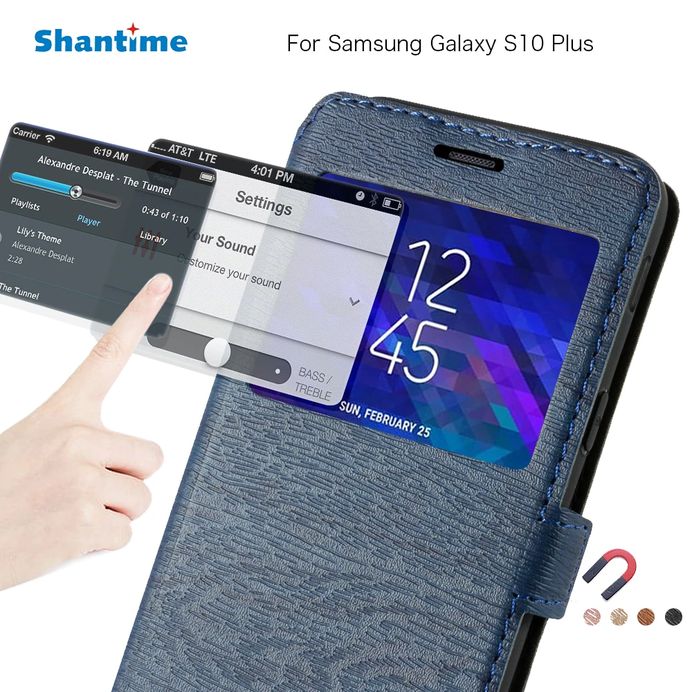 

Чехол для телефона из искусственной кожи для Samsung Galaxy S10 Plus, флип-кейс с окошком для просмотра книг, мягкий силиконовый чехол из ТПУ
