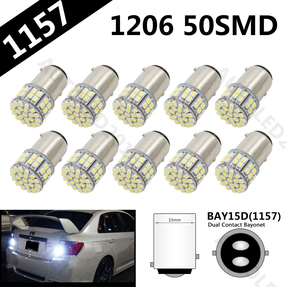 10pcs 1157 BAY15D LED 50 SMD 1206 LED Bulbs 12V High Quality 50 Led SMD Car Brake Light Turn Signals Rear Parking Reverse Lamps
10pcs 1157 BAY15D LED 50 SMD 1206 LED Bulbs 12V High Quality 50 Led SMD Car Brake Light Turn Signals Rear Parking Reverse Lamps