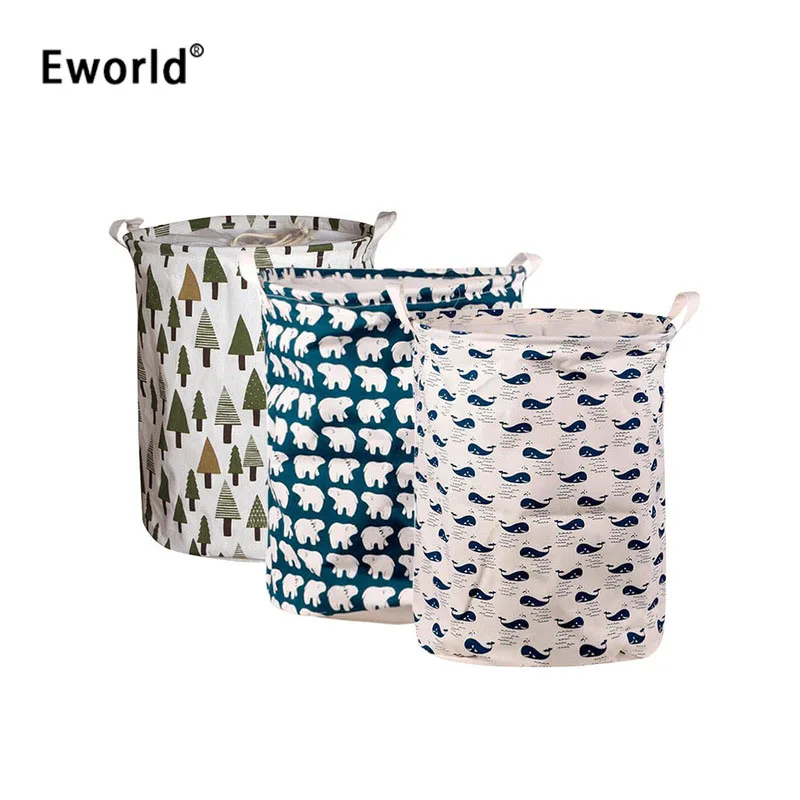 

Eworld Vogue Practical Foldable Cotton Linen Waterproof Canvas Large Beam Laundry Basket Toys Storage Hamper Clothes Organizer