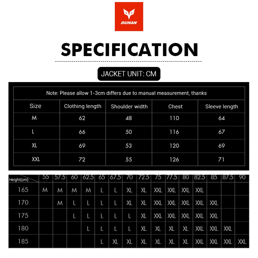 DUHAN Motorcycle Jacket Motorbike Racing Jacket Moto Windproof Autumn Winter Motorcycle Protection Clothing Body Protector Armor
DUHAN Motorcycle Jacket Motorbike Racing Jacket Moto Windproof Autumn Winter Motorcycle Protection Clothing Body Protector Armor