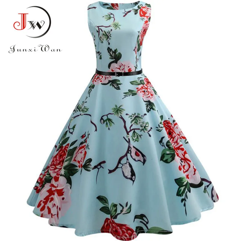 Летние женские Платья повседневные Цветочные Ретро винтажные 50s 60s Robe рокабилли