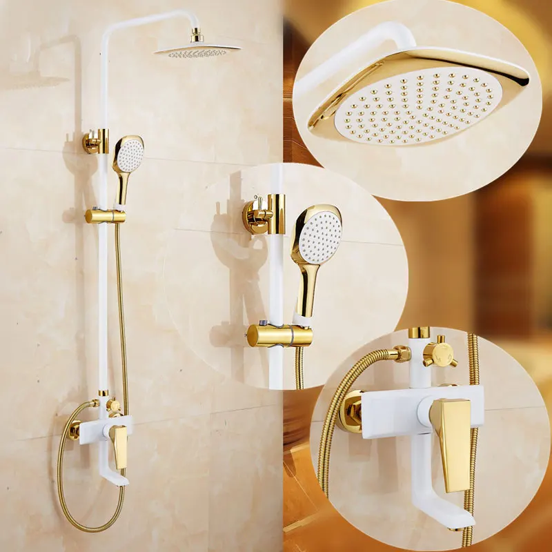 gold white shower set European style brass mixer tap wall mounted bathroom faucet mixed water valve home shower system
gold white shower set European style brass mixer tap wall mounted bathroom faucet mixed water valve home shower system