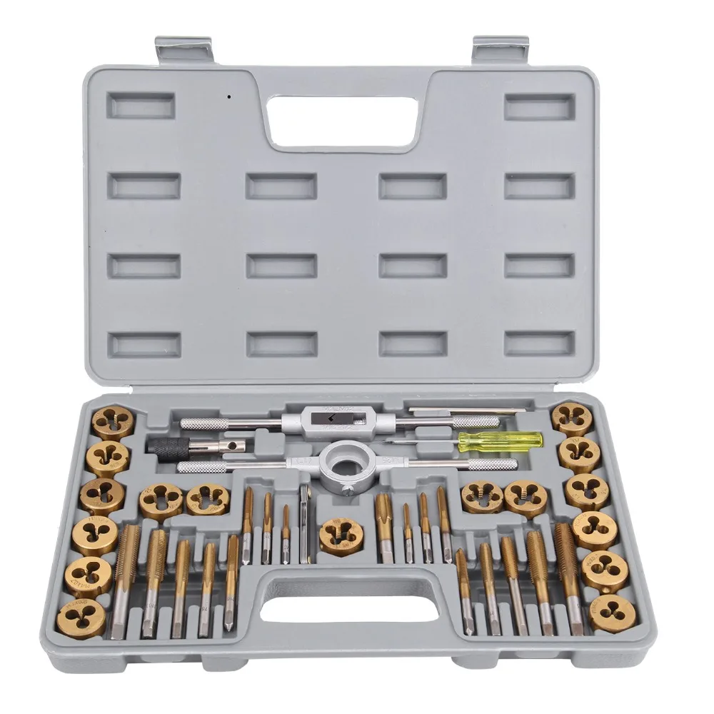 Ship From US) 40Pcs Heavy Duty Titanium Coated Metric Tap and Die Set Kit For Car Repairing Tool Hand Thread with Case
Ship From US) 40Pcs Heavy Duty Titanium Coated Metric Tap and Die Set Kit For Car Repairing Tool Hand Thread with Case