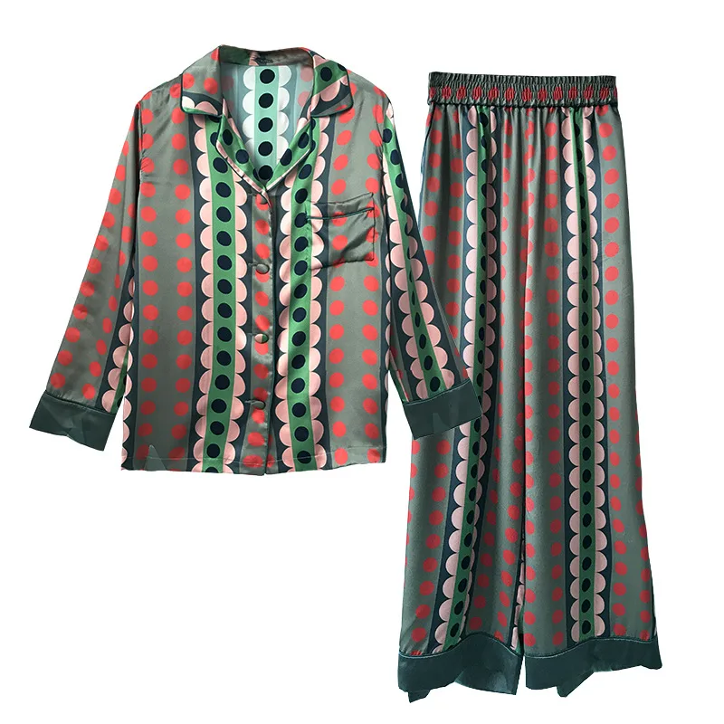 Spring Imitation Silk Printing High-end Sexy Pajamas Korean Casual Pijama Mujer Long Sleeve Pajama Set Geometric 2-piece Set
Spring Imitation Silk Printing High-end Sexy Pajamas Korean Casual Pijama Mujer Long Sleeve Pajama Set Geometric 2-piece Set