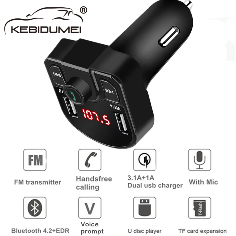 Автомобильный комплект громкой связи Bluetooth 4 2 MP3 плеер FM передатчик поддержка TF