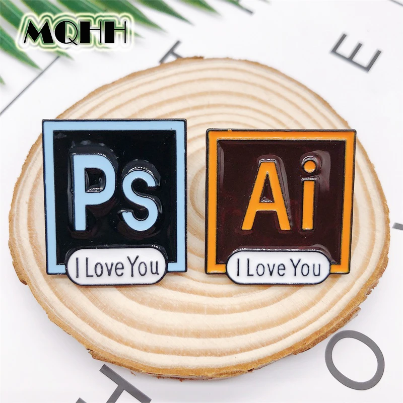 Креативная мультяшная эмалированная брошь PS AI в геометрическом стиле с надписью