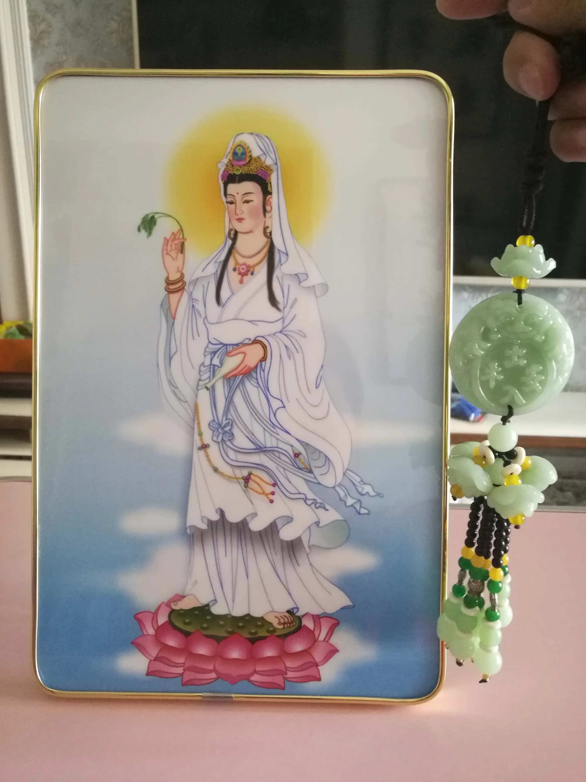 HOME Altar WALL FAMILY efficacious bless talisman Lotus Guan yin Bodhisattva Buddha Ornament art statue + jade Amulet Pendant
HOME Altar WALL FAMILY efficacious bless talisman Lotus Guan yin Bodhisattva Buddha Ornament art statue + jade Amulet Pendant