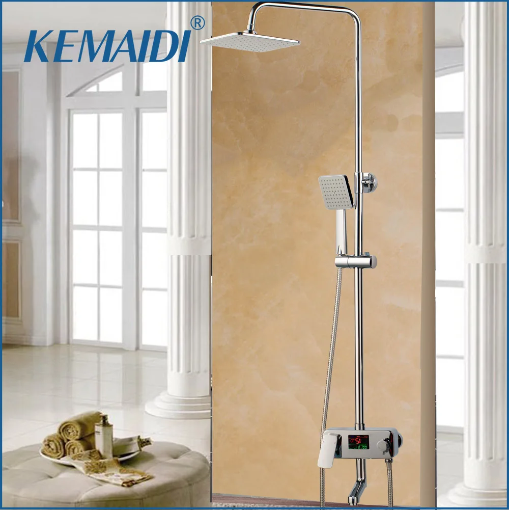 

KEMAIDI Digital Display 8" Rainfall Shower Faucet In-wall Rotate Tub Spout Shower Mixer Set Handheld Shower Brass Mixer Valve