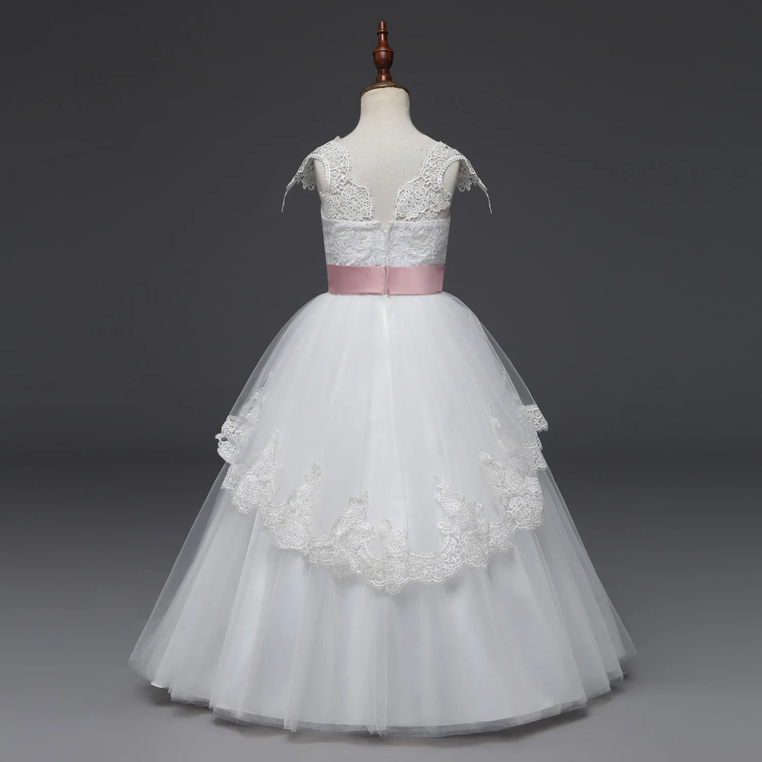Длинное белое бальное платье принцессы с V-образным вырезом платья для девочек