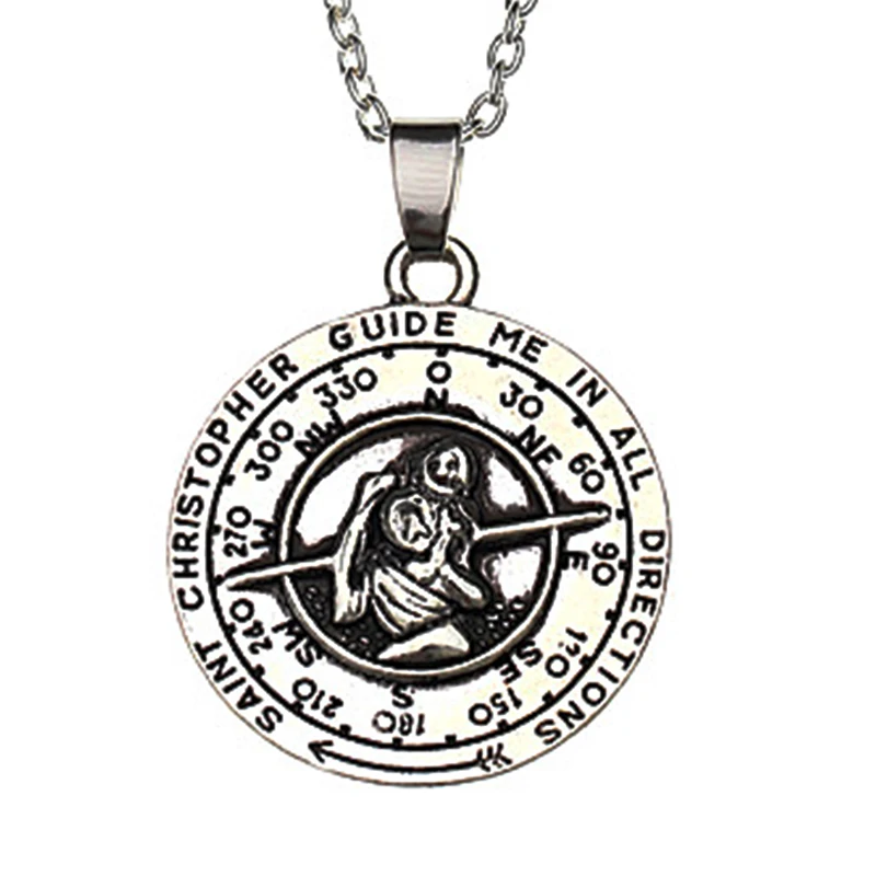 St Christopher Saint Coin Necklace Guide Me in All Directions Travelers Silver Compass Pendant Necklace collane prayer jewelry
St Christopher Saint Coin Necklace Guide Me in All Directions Travelers Silver Compass Pendant Necklace collane prayer jewelry