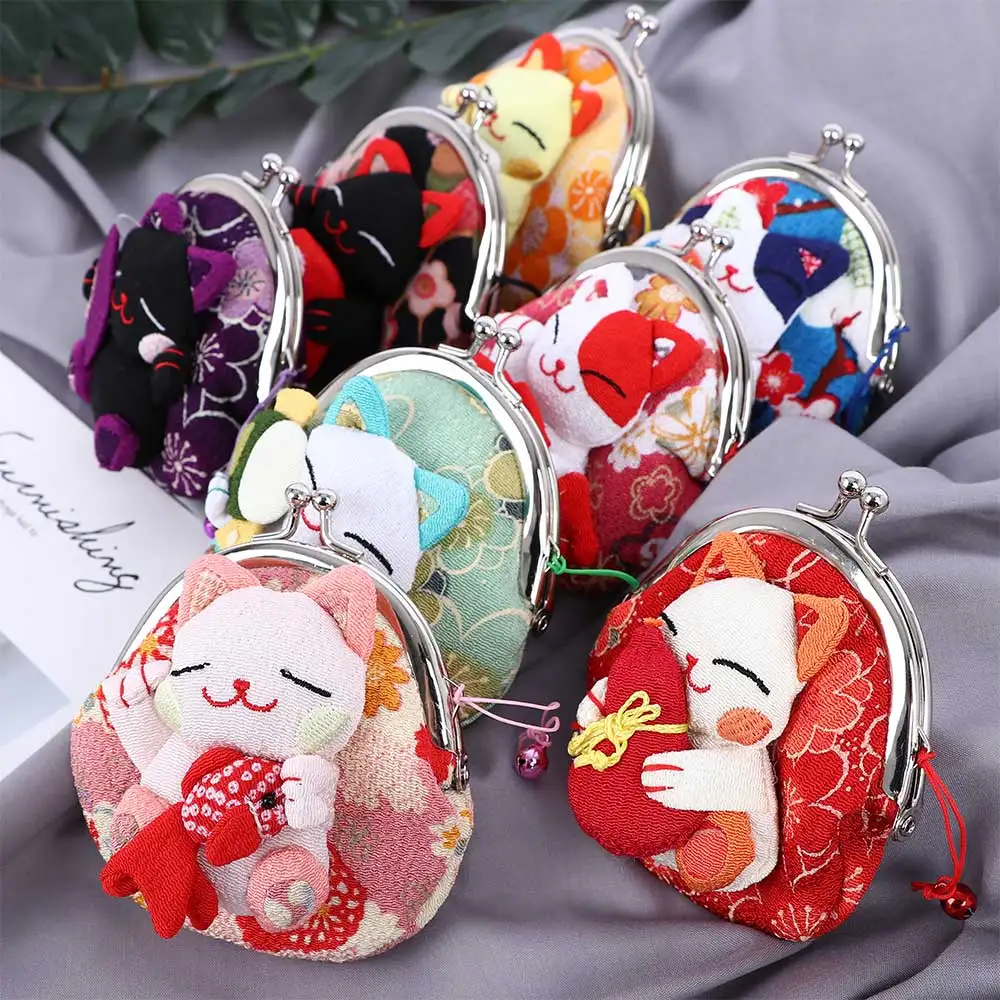 Кошелек для монет в японском стиле Kawaii мультяшный кошелек кимоно Lucky Cat тканевый