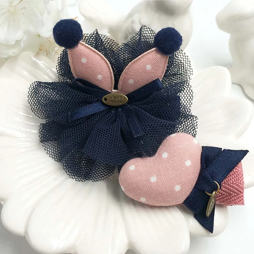 2 pc/set Mix Style Girls' Hairclips Rabbit Bunny Ear Voile Bow with Crystal Handmade Children's Fashionable Hair Accessories |