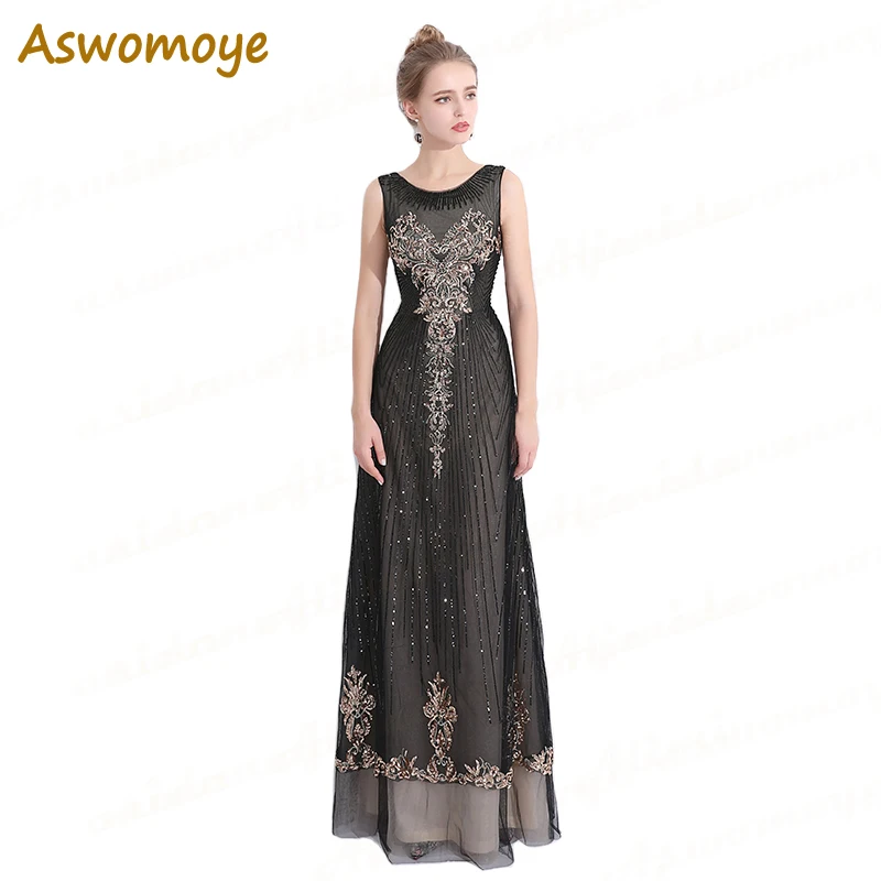 Aswomoye Elegant A-Line Evening Dress Long 2018 Sequins Prom Dresses Black Illusion Formal Party Dress Vestido de festa
Aswomoye Elegant A-Line Evening Dress Long 2018 Sequins Prom Dresses Black Illusion Formal Party Dress Vestido de festa