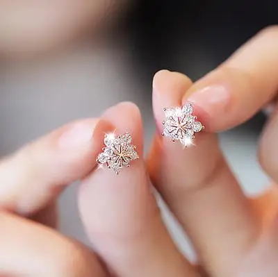 

Promotion Shiny CZ Zircon 925 Silver Needle Fashion Snowflake Ladies Stud Earrings Jewelry Anti-allergic Drop Shipping