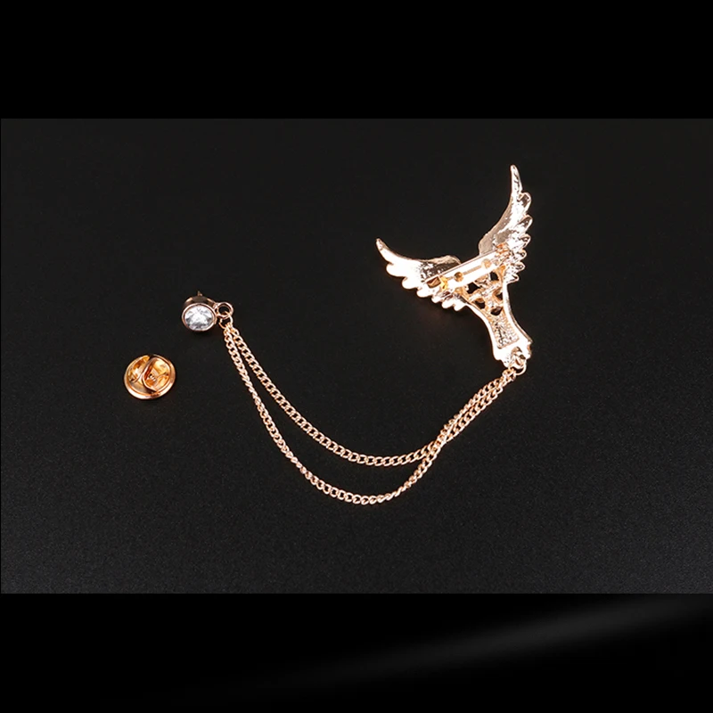 Brooches Broches Eagle Fashion Crystal Brooch Tassel Chain Clip Sliver Gold Collar Shirt Buttoned Pin Male Accessories | Украшения и