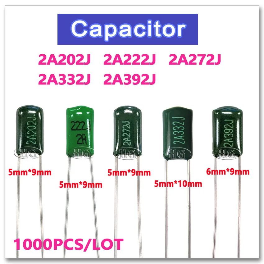 1000PCS Polyester poly Film 100V 2A202J 2A222J 2A272J 2A332J 2A392J 202J 222J 272J 332J 392J 2NF 2.2NF 2.7NF 3.3NF 3.9NF 2A 5%
1000PCS Polyester poly Film 100V 2A202J 2A222J 2A272J 2A332J 2A392J 202J 222J 272J 332J 392J 2NF 2.2NF 2.7NF 3.3NF 3.9NF 2A 5%