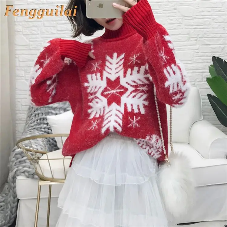 FENGGUILAI Autumn Winter New Cashmere Snowflake Sweater Women's High Collar Loose Pullover Lazy Wind Sweater Large Size Was Thin
FENGGUILAI Autumn Winter New Cashmere Snowflake Sweater Women's High Collar Loose Pullover Lazy Wind Sweater Large Size Was Thin