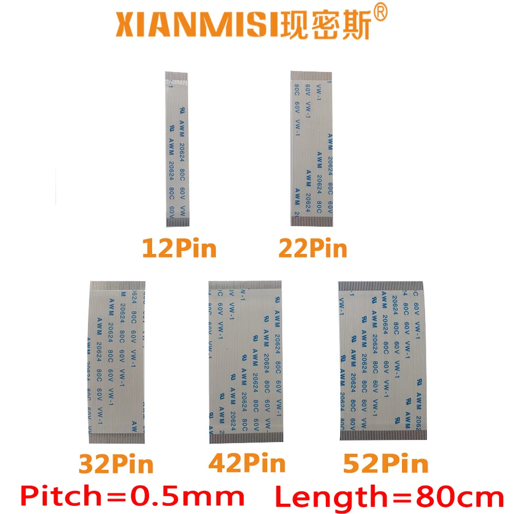 FFC/FPC Flat Flex Ribbon Cable 12Pin 22Pin 32Pin 42Pin 52Pin Same Side 0.5mm Pitch AWM VW-1 20798 80C 60V Length 80cm 5PCS
FFC/FPC Flat Flex Ribbon Cable 12Pin 22Pin 32Pin 42Pin 52Pin Same Side 0.5mm Pitch AWM VW-1 20798 80C 60V Length 80cm 5PCS