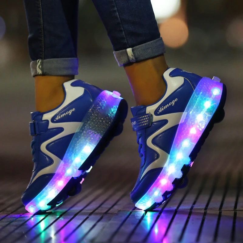 Colorful LED Double Roller Light Up Skate Shoes Women Men Flashing Automatic Glowing Pulley Roller Shoes Kids Luminous Sneakers
Colorful LED Double Roller Light Up Skate Shoes Women Men Flashing Automatic Glowing Pulley Roller Shoes Kids Luminous Sneakers