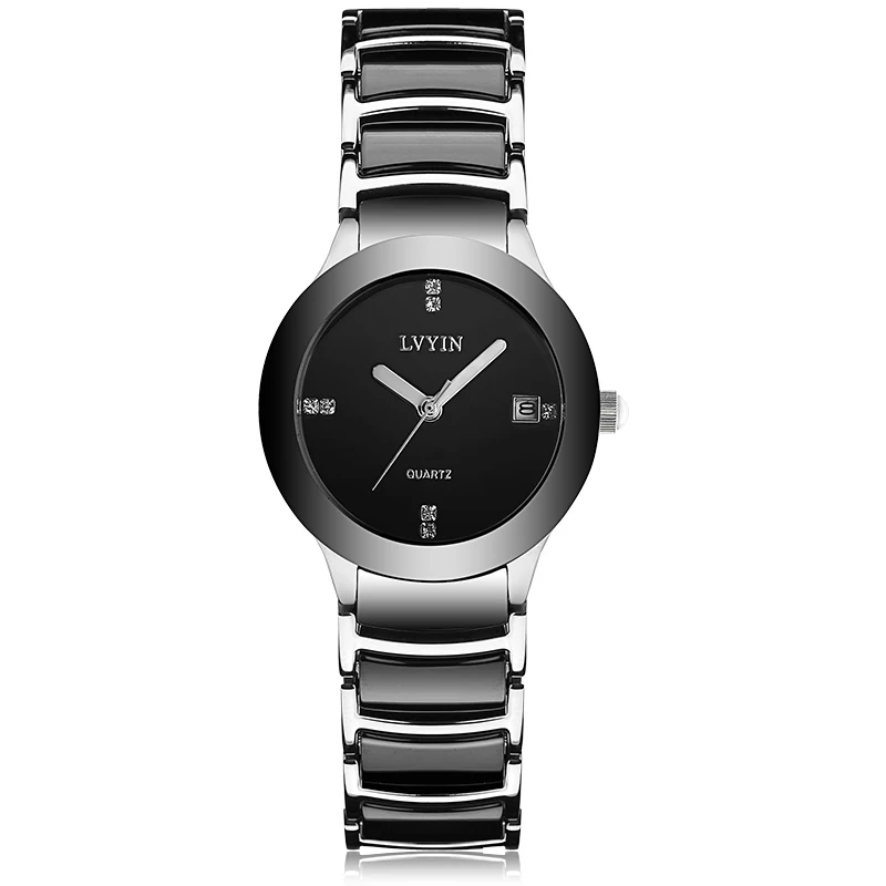 LVYIN керамические парные часы брендовые роскошные черные влюбленные женские