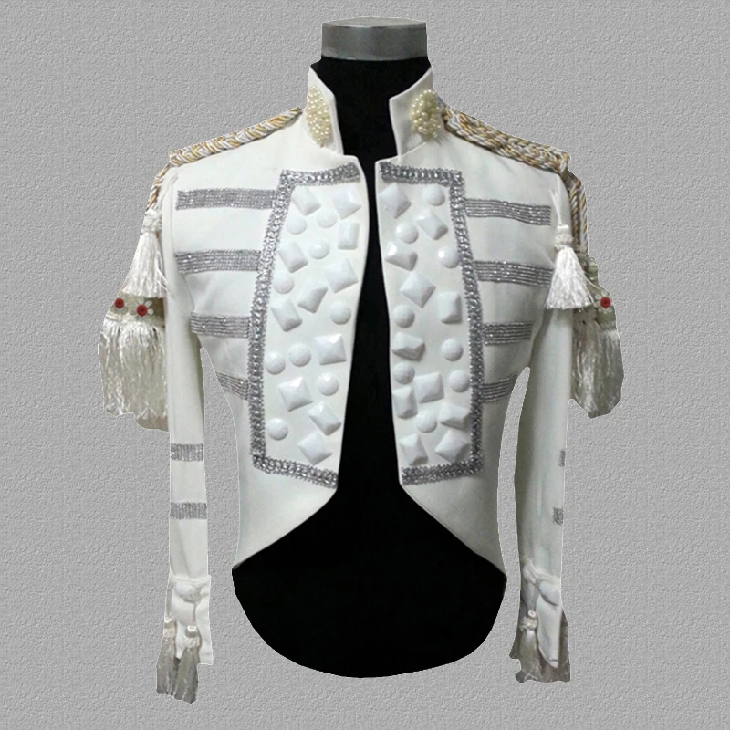 White blazer men Tuxedo suits designs jacket mens stage for singers clothes dance star style dress punk England palace clothing
White blazer men Tuxedo suits designs jacket mens stage for singers clothes dance star style dress punk England palace clothing