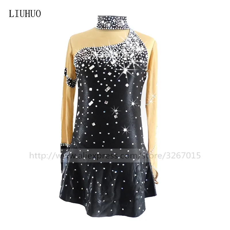 

LIUHUO Ice Figure Skating Dress Women's Girls' Competition Performance Costume Dance Leotard Rhythmic Gymnastics Teen Black Kids