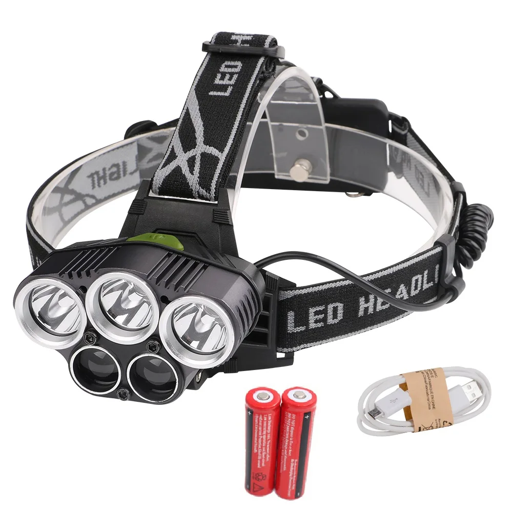 

Светодиодный налобный фонарь 5 CREE XM-L T6 Q5, светодиодный USB налобный фонарь 15000 люмен, для кемпинга, походов, аварийный светильник, для рыбалки и...