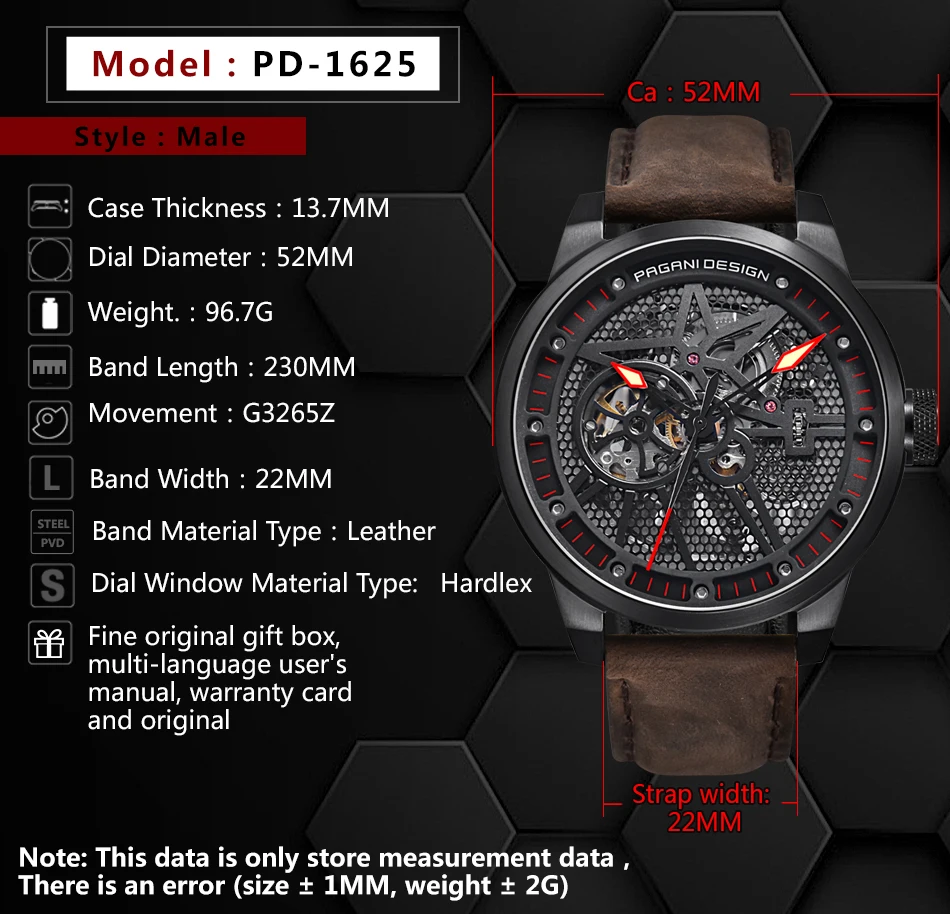 PAGANI DESIGN Men's Classic Skeleton Mechanical Watches Waterproof 30M Genuine Leather Brand Luxury Hollow Automatic Watch saat
PAGANI DESIGN Men's Classic Skeleton Mechanical Watches Waterproof 30M Genuine Leather Brand Luxury Hollow Automatic Watch saat