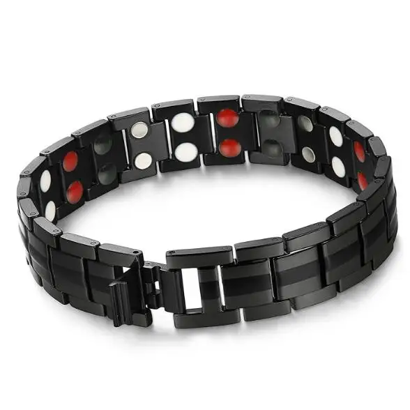 Black Double Row 4 In 1 Bio Negative ion Magnet Germanium Magnetic Health Care Energy Bracelet For Men Jewelry Fashion 2018 | Украшения и