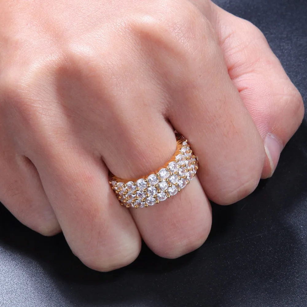 Sofeeling 8mm Three Row bling Micro Paved Zircon Hip Hop Finger Ring for Women Gold Silver Color iced out Ring wedding jewelry
Sofeeling 8mm Three Row bling Micro Paved Zircon Hip Hop Finger Ring for Women Gold Silver Color iced out Ring wedding jewelry
