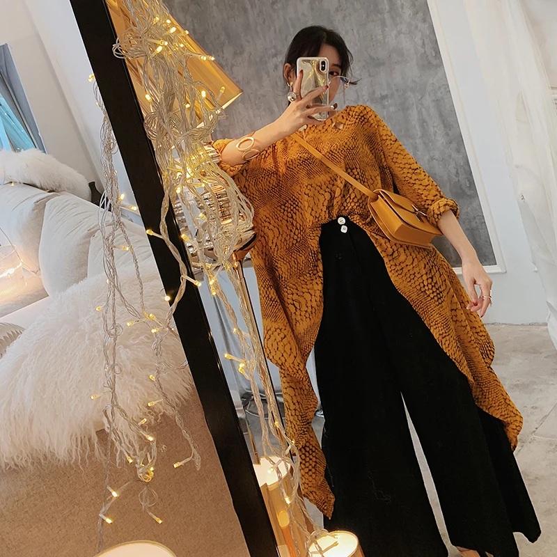 SHENGPALAE 2020 винтажная индивидуальная блузка с принтом длинный рукав Круглый ворот
