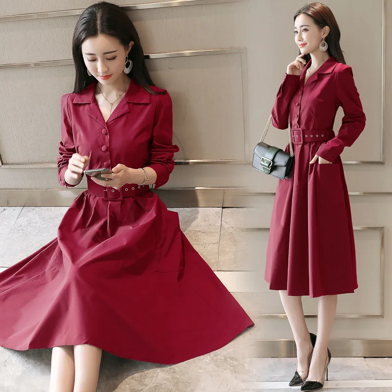 Dress women's spring and autumn Korean fashion long-sleeved waist temperament was thin solid color long Dress AL658
Dress women's spring and autumn Korean fashion long-sleeved waist temperament was thin solid color long Dress AL658