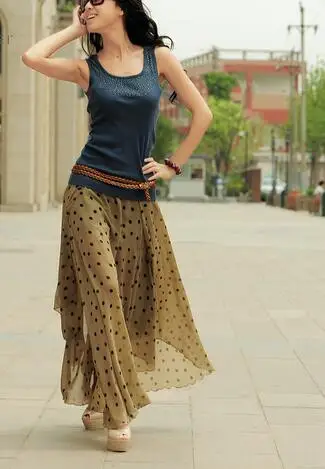 1pcs/lot bohemian style woman casual dot long skirt chiffon elastic waist summer skirt free size 3colors
1pcs/lot bohemian style woman casual dot long skirt chiffon elastic waist summer skirt free size 3colors