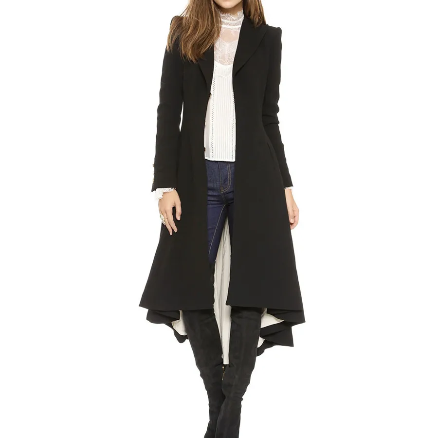 VDOGRIR Womens Military Goth Dovetail Victorian Trench Coat Jacket Buttons Over Ruffle Swallowtail Wool & Blends | Женская одежда