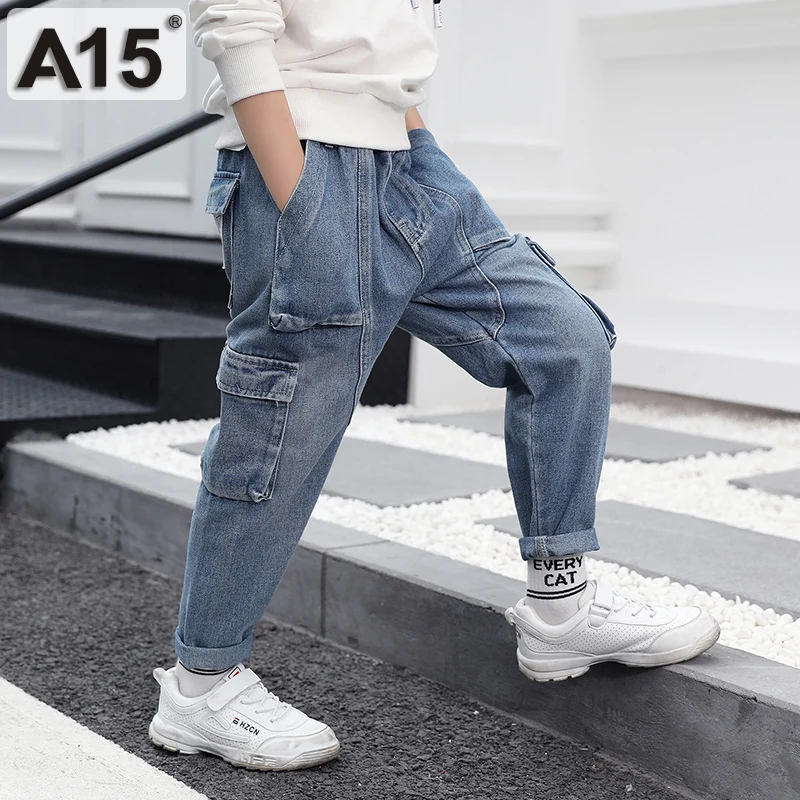 2019 весенние детские джинсы для мальчиков однотонные тонкие джинсовые штаны