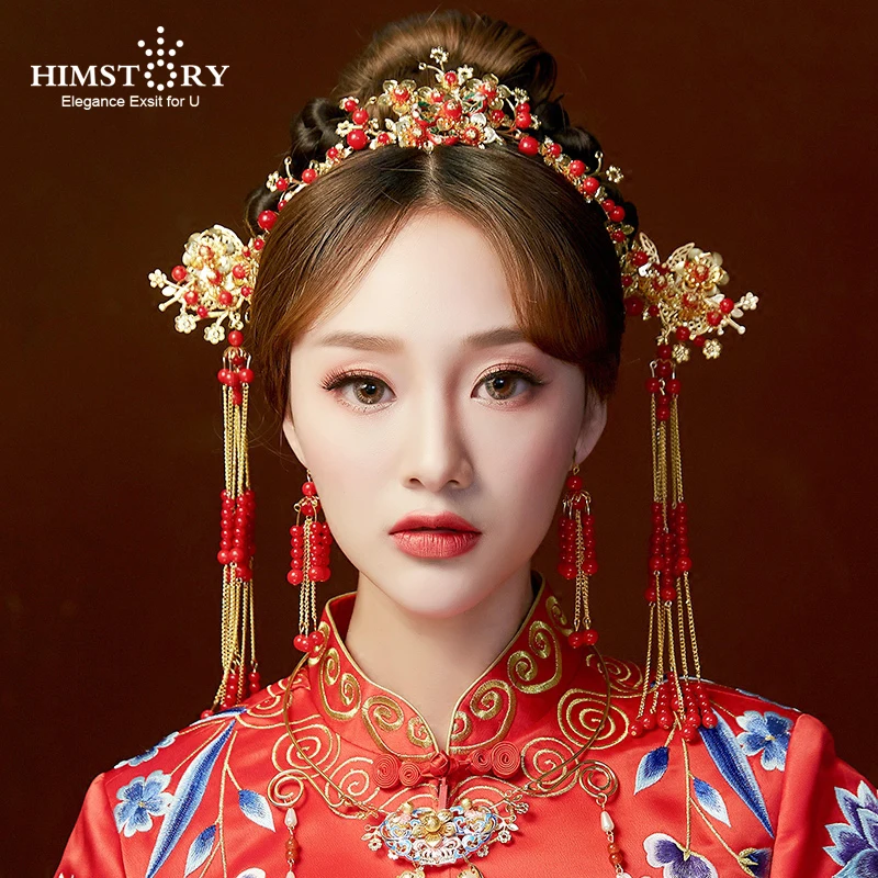 HIMSTORY Chinese Vintage Style Bride Headdress Retro Costume Red Pearl Wedding Hairpin Hairwear Photography Hair Accessories
HIMSTORY Chinese Vintage Style Bride Headdress Retro Costume Red Pearl Wedding Hairpin Hairwear Photography Hair Accessories